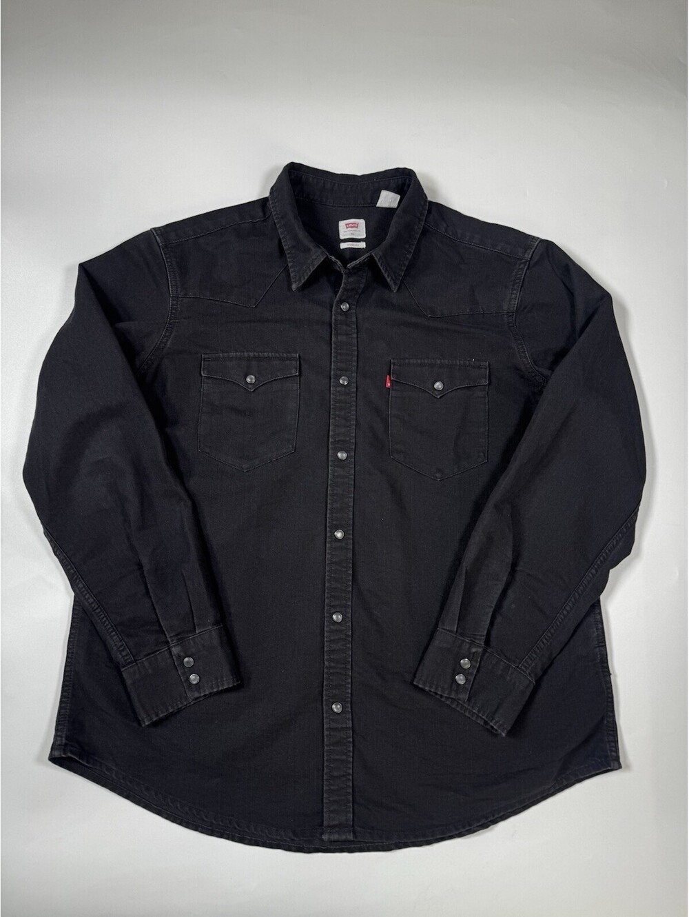 Levis Denim Pearl Snap Western Shirt Mens XL Black Standard Fit Long Sleeve